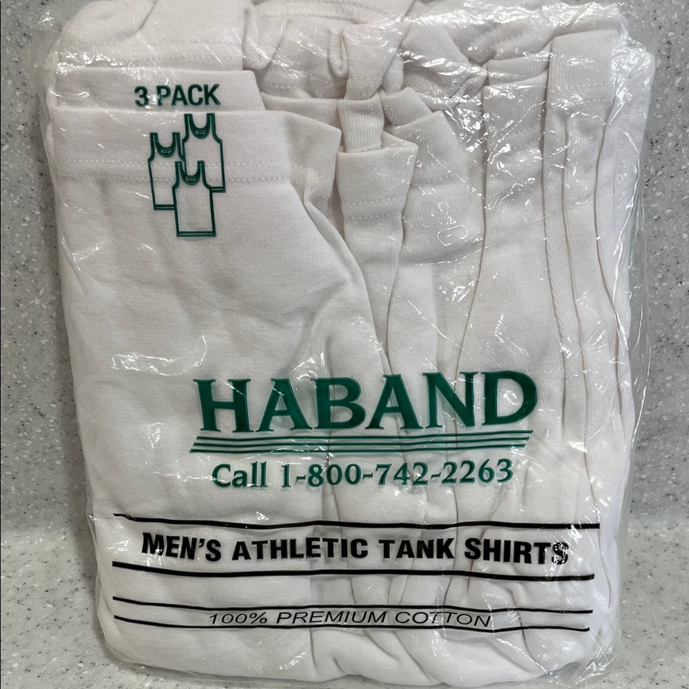 HABAND Men’s Athletic Tank Shirts 3 NIP 3XL White Cotton Undershirts